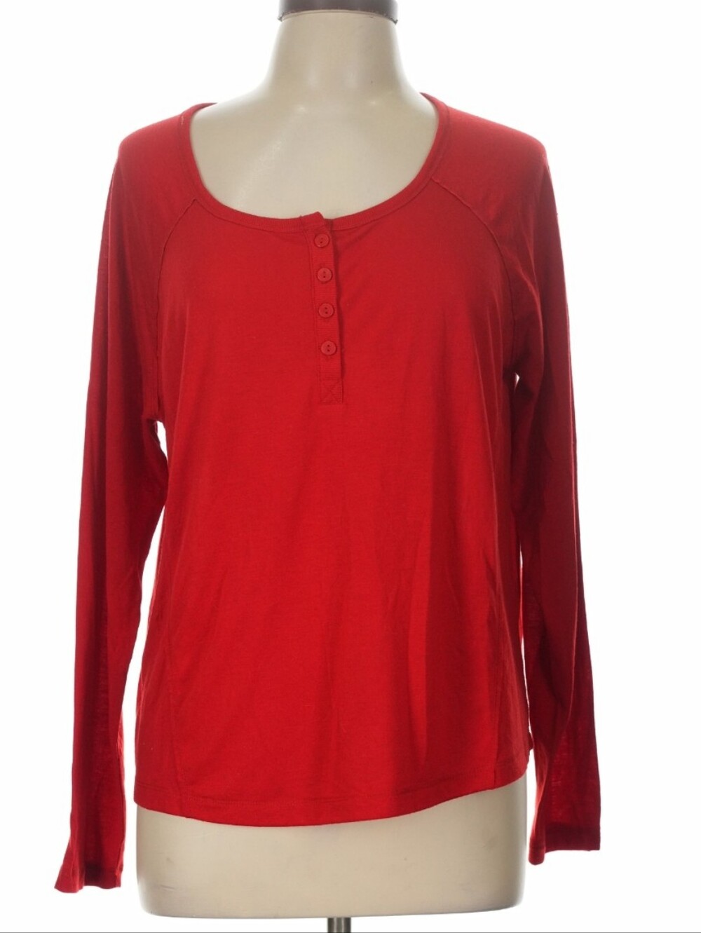 Women's Red Long-Sleeve Henley Top - Stars Above - XL